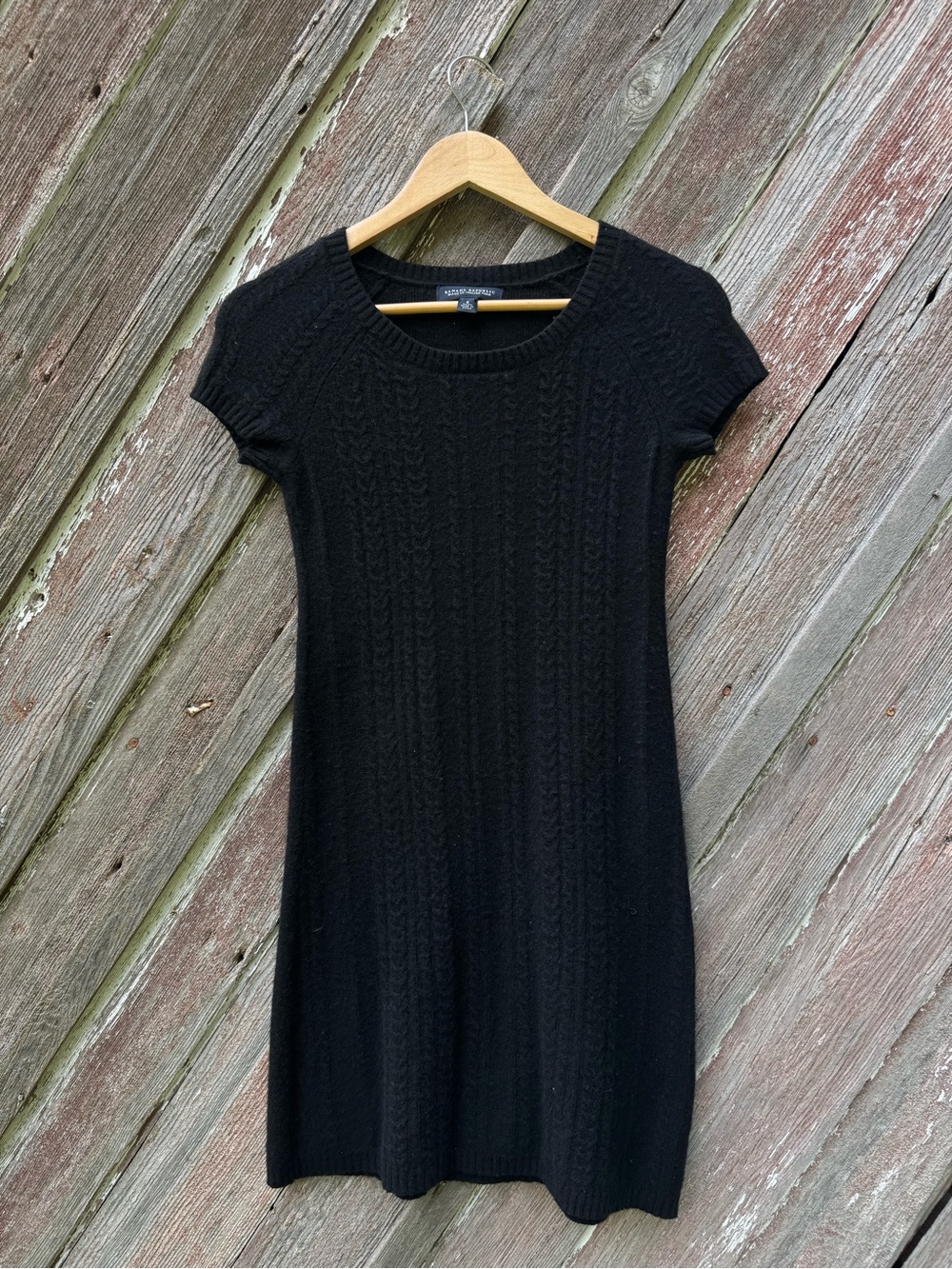 Banana Republic Italian Yarn Black Cable Knit Sweater Dress Short Sleeve